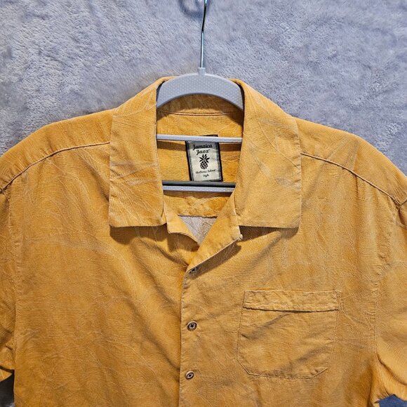 Jamaica Jaxx Hawaiian Shirt Mens M 100% Silk Embroidered Leaves Vacation cruise - Picture 11 of 12